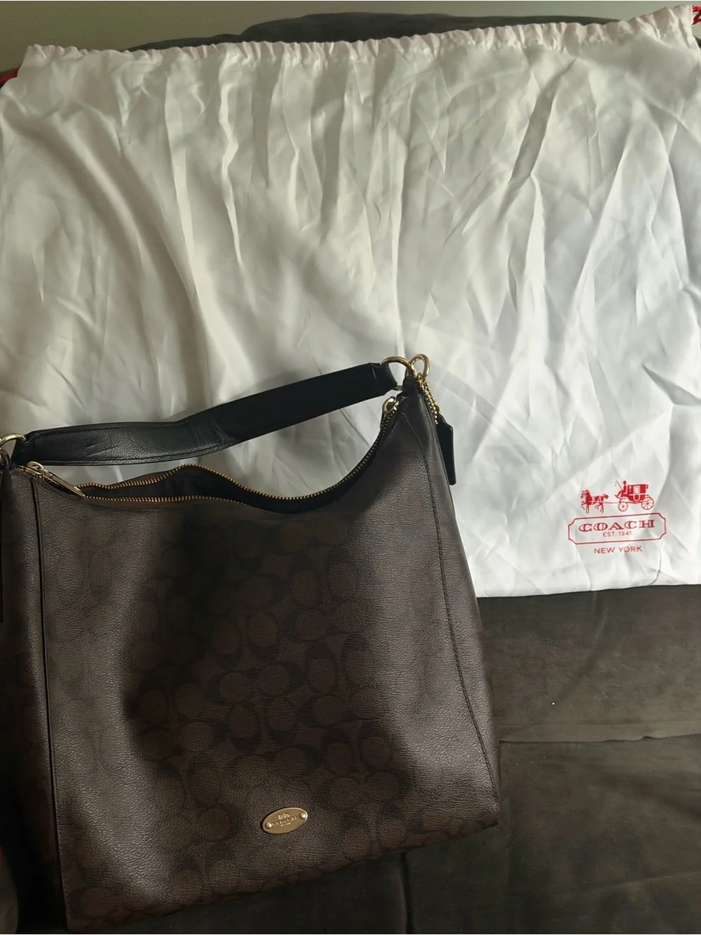 Coach Dark Brown Signature Canvas Shoulder Bag